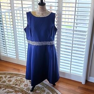 Nine West Navy Blue Dress with Beaded Sash - Size 18